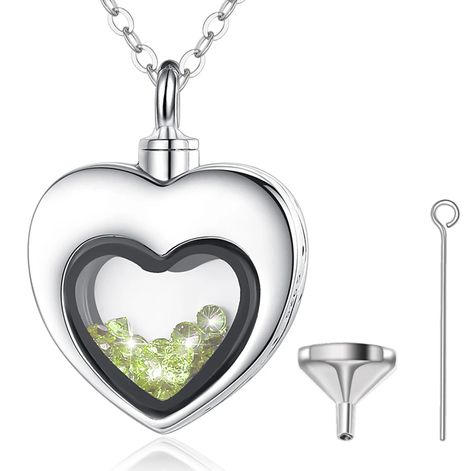 S925 Sterling Silver Heart Urn Locket for cremation ashes. Comes in several Birth Stone crystal colors - Urn Of Memories