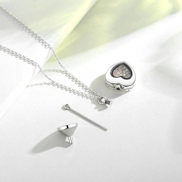 S925 Sterling Silver Heart Urn Locket for cremation ashes. Comes in several Birth Stone crystal colors - Urn Of Memories