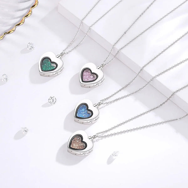 S925 Sterling Silver Heart Urn Locket for cremation ashes. Comes in several Birth Stone crystal colors - Urn Of Memories