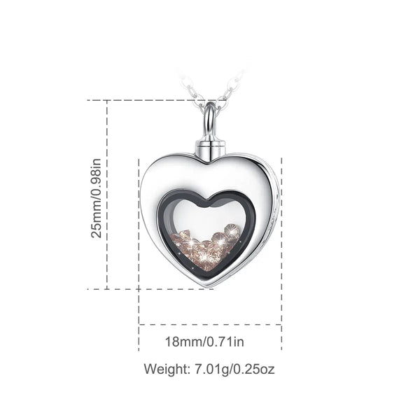 S925 Sterling Silver Heart Urn Locket for cremation ashes. Comes in several Birth Stone crystal colors - Urn Of Memories