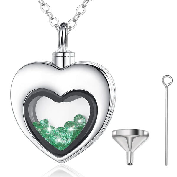 S925 Sterling Silver Heart Urn Locket for cremation ashes. Comes in several Birth Stone crystal colors - Urn Of Memories