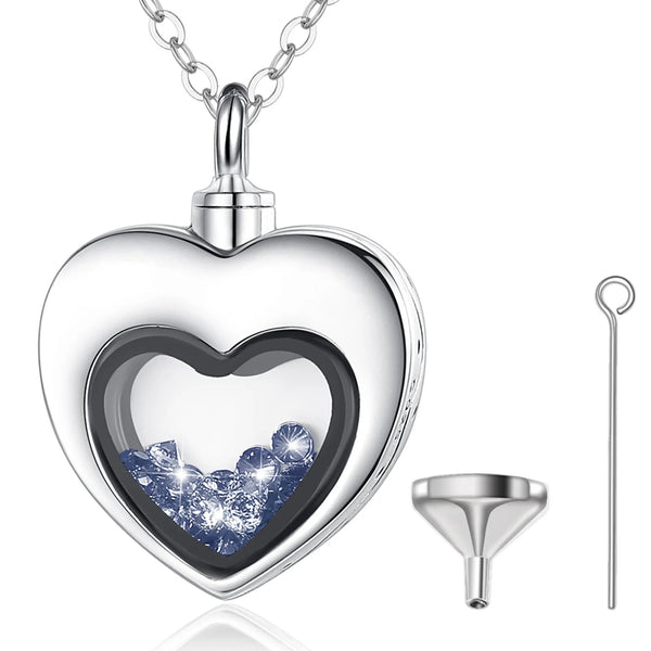 S925 Sterling Silver Heart Urn Locket for cremation ashes. Comes in several Birth Stone crystal colors - Urn Of Memories