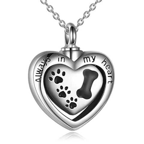 Always in My Heart - Heart shaped Pet Urn Pendant Necklace with Chain - Urn Of Memories