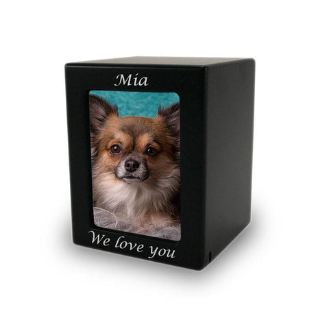 Black MDF Pet Photo Cremation Urn - Extra Small - Urn Of Memories