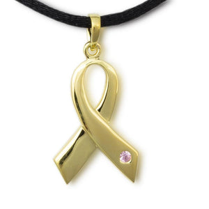 Breast Cancer Ribbon Cremation Pendant Necklace - Gold Vermeil - Urn Of Memories