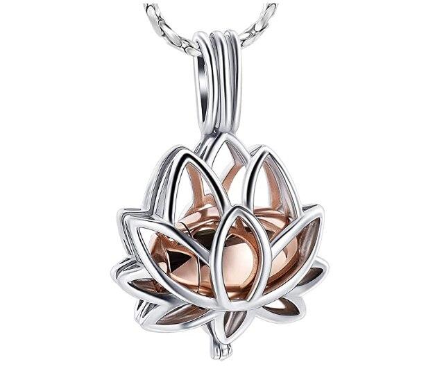 Gift Necklace Lotus Flower Holds Mini Urn for Ashes - Cremation Jewelry Pendant Necklace For Ashes - Urn Of Memories