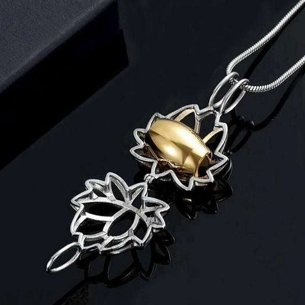 Gift Necklace Lotus Flower Holds Mini Urn for Ashes - Cremation Jewelry Pendant Necklace For Ashes - Urn Of Memories