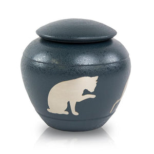 Silhouette Cat Cremation Urn - Country Blue - Urn Of Memories